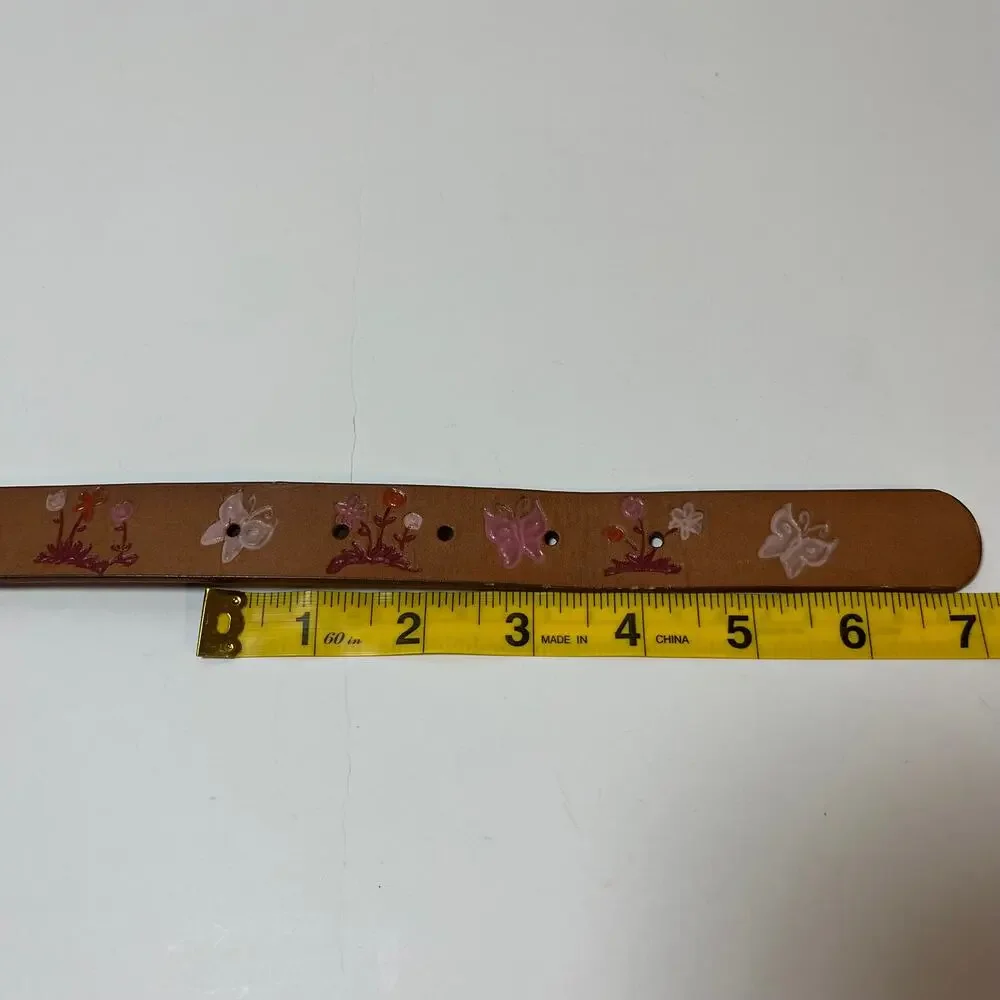Gap Kids Girls Leather Belt Rose Brown Floral Butterfly‎ Small Cottage Princess